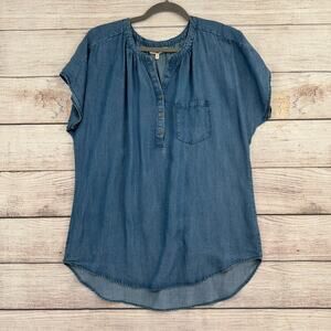 Hester & Orchard Chambray 1/4 Button Blouse‎ Womens Medium Blue